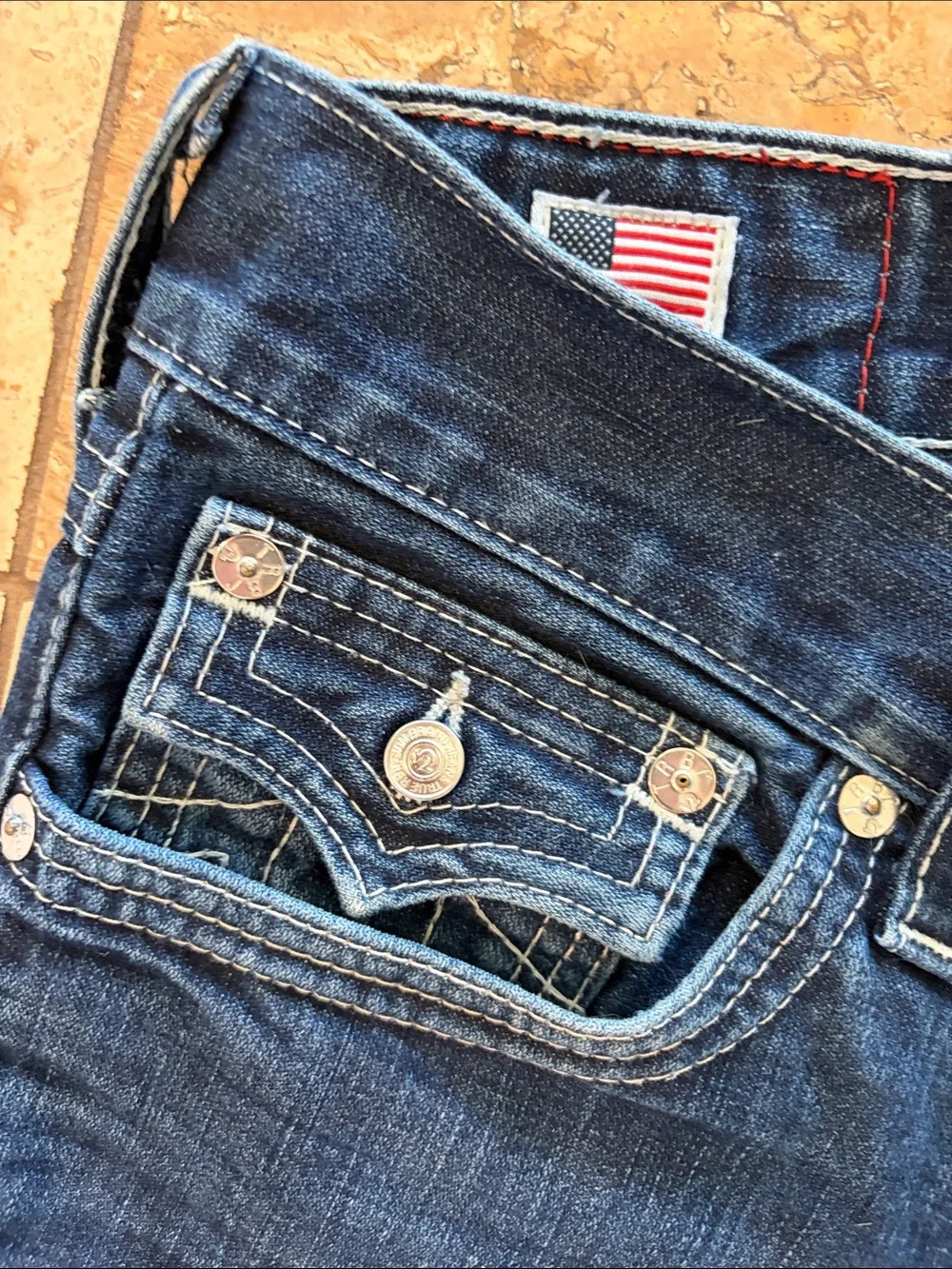 True Religion Men's Indigo Bootcut Jeans with Contrast Stitching